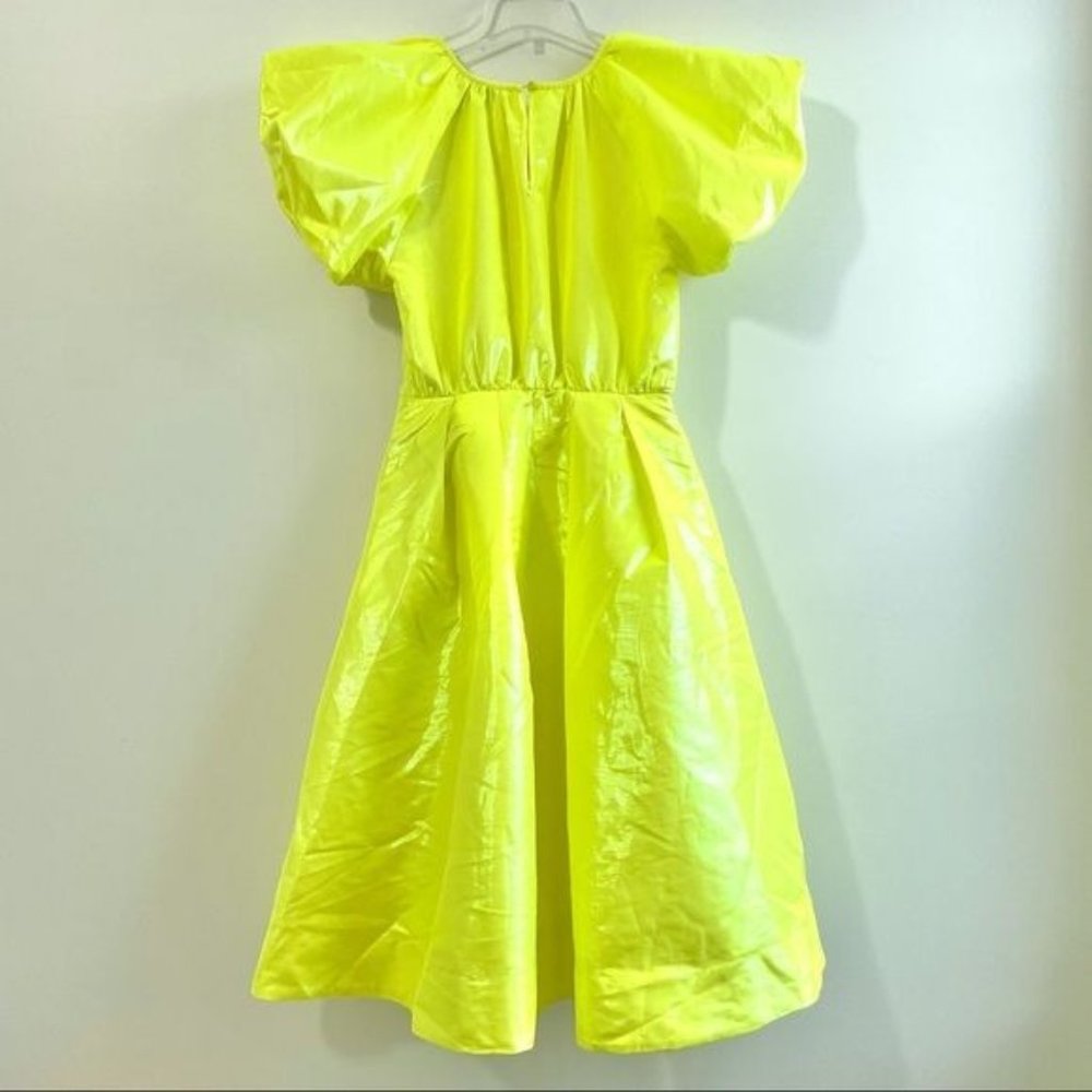 Christopher Rogers Woman Yellow Midi Dress XS Volume Iridescent Puff Sleeve New - Picture 9 of 15
